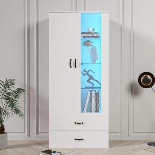 Merax, Armadio, 182 cm, a LED, multifunzione, con controllo intelligente, Bianco