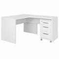 Scrivania Angolare con Cassettiera a Serratura, Design Moderno Italiano, Bianco Laccato