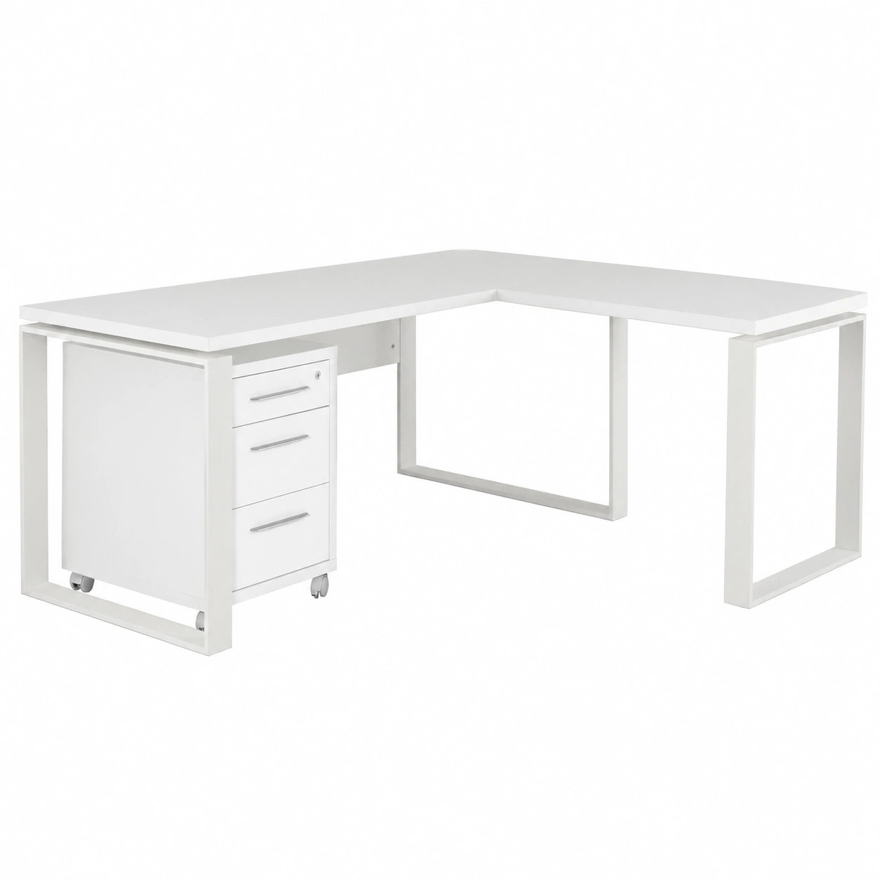 Scrivania Angolare con Cassettiera a Serratura, 2 Mobili Ufficio 170x74,5x80+90 cm, Bianco, Made in Italy