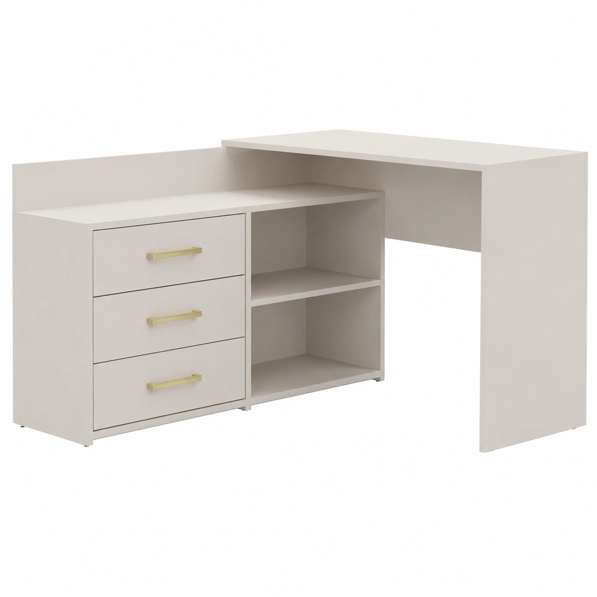 Scrivania Angolare Moderna con Cassetti in Effetto Cashmere Beige per Ufficio e Studio, 120x50x76 cm