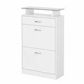 Scarpiera Moderna in Legno Bianco con 2 Ante e Ripiano in Vetro, Ideale per Ingresso, 60x24x105.5 cm