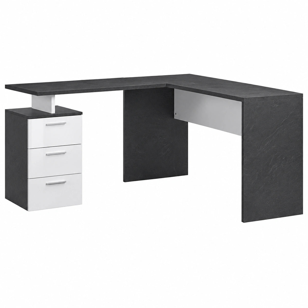 Scrivania Angolare Moderna 180x160 cm Bianco Lucido e Ardesia