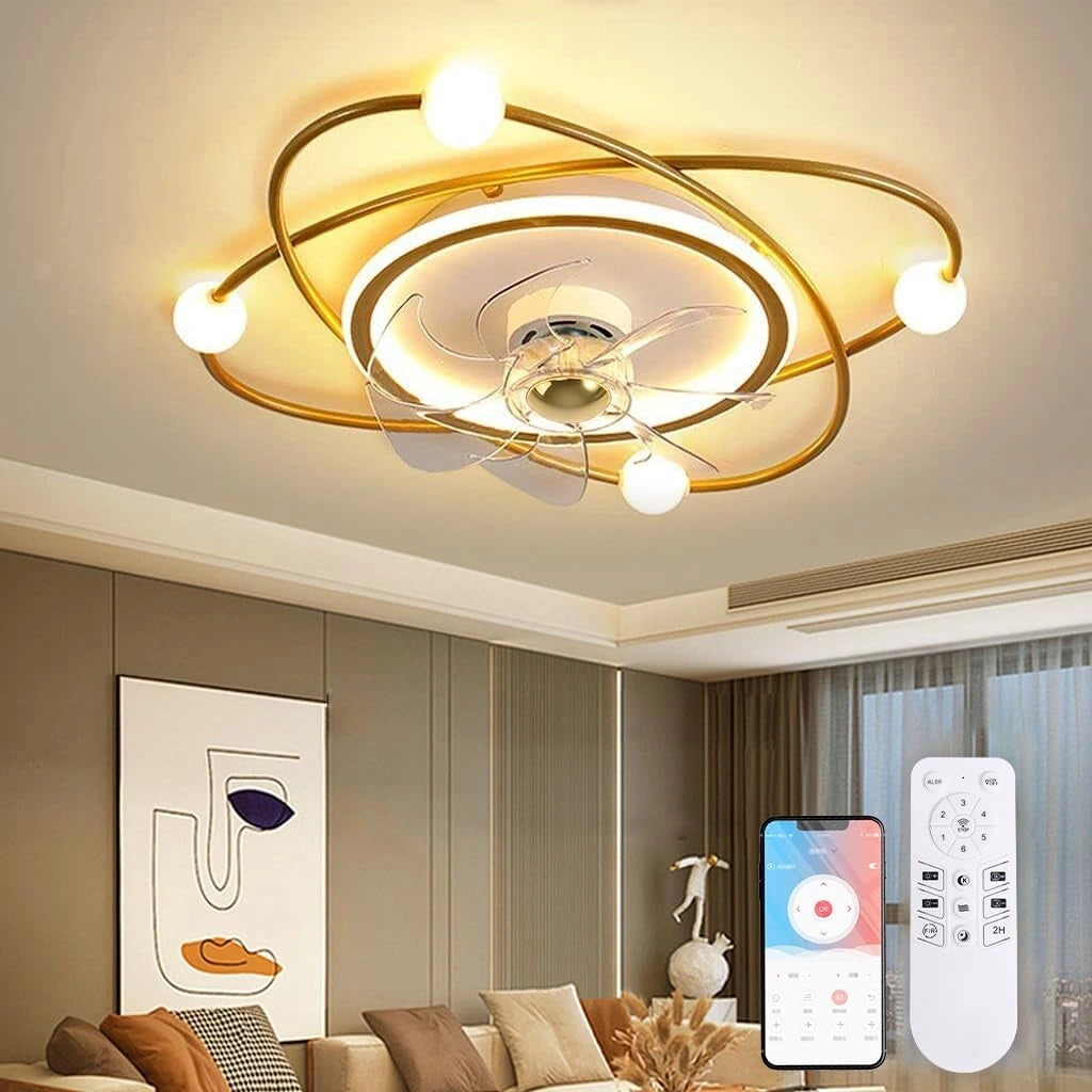 Ventilatore da soffitto, 48W, 55CM, con timer, a LED, Oro