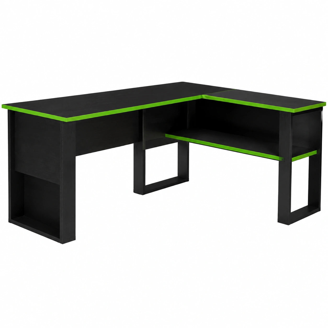 Homidea Arena - Scrivania angolare da gaming a forma di L - Ideale per gamer e casa - Ampia scrivania per PC - Design moderno - Nero/Verde