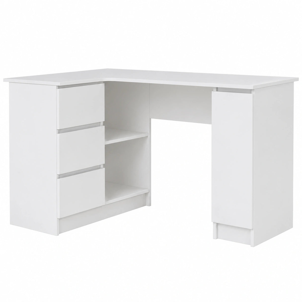 Scrivania Angolare Moderna con Cassetti e Ripiani per Ufficio 155x77x85 cm Bianco