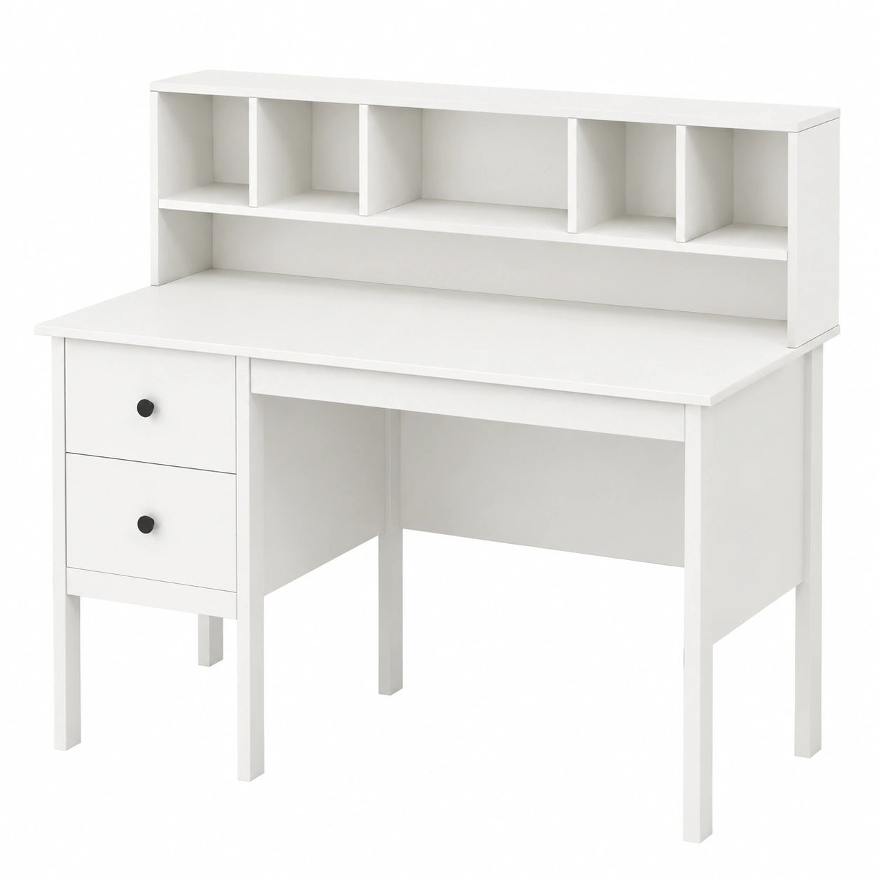 Scrivania Moderna con Libreria Integrata e Cassetti, Bianco