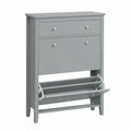 Scarpiera Salvaspazio Moderna con Cassetto e 2 Ribalte, MDF E1, 80x25x108cm, Grigio