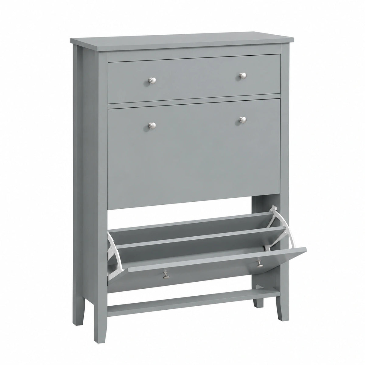Scarpiera Salvaspazio Moderna con Cassetto e 2 Ribalte, MDF E1, 80x25x108cm, Grigio