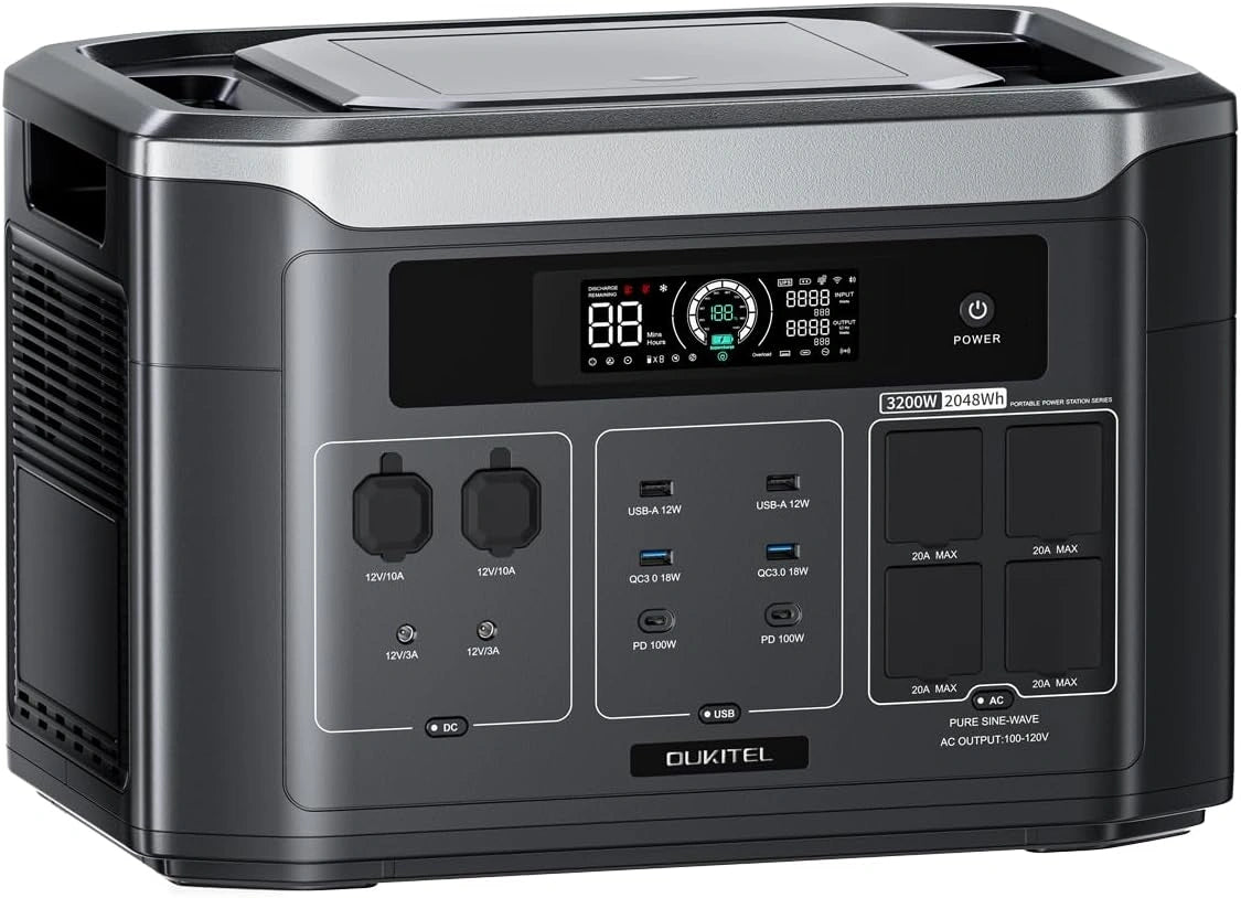 OUKITEL 3200W 6400W, Stazione di alimentazione portatile, 3200W, 6400W, 2048Wh, portatile