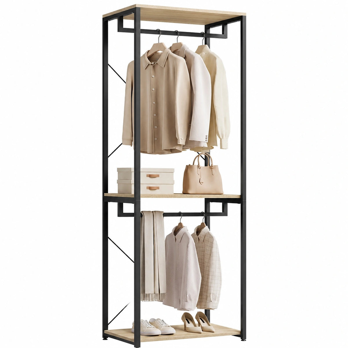 Appendiabiti in Legno con Scaffale per Cameretta, 60x40x213 cm