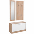 Set Arredo Ingresso 3 Pezzi in Legno e Bianco: Panca Scarpiera, Appendiabiti e Specchio