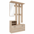 EGLEMTEK Set Ingresso Moderno con Specchio e Scarpiera, Appendiabiti con 6 Ganci, Armadio Compatto per Corridoio, Design Rovere 160x100x24cm