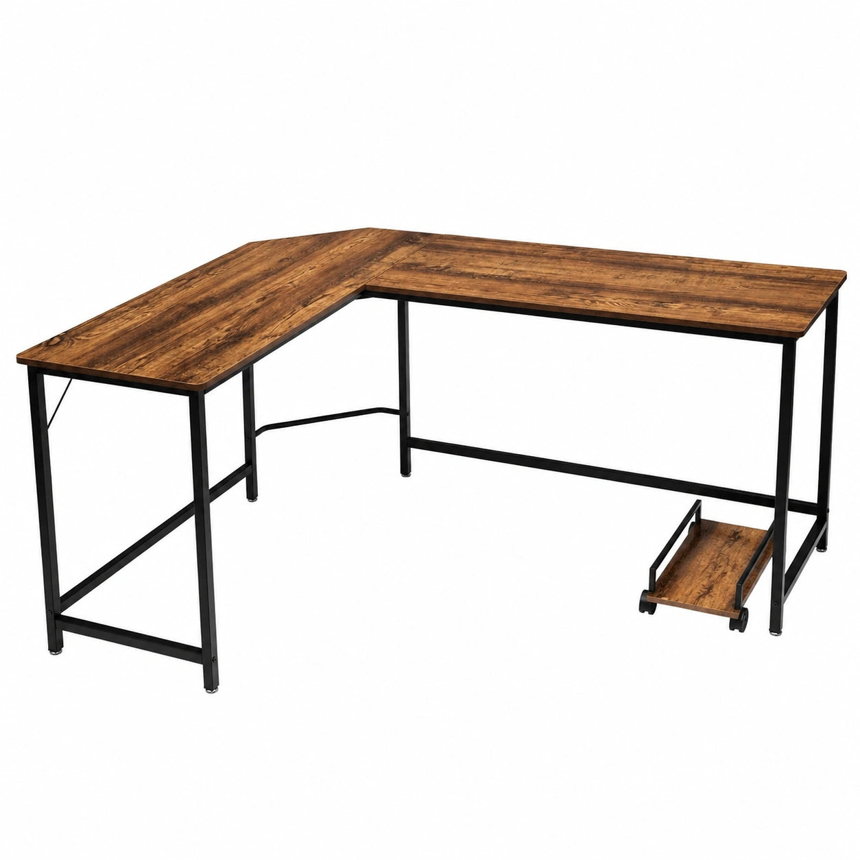 Scrivania Angolare in Stile Industriale con Ripiano Portaoggetti, Scrivania a L per Ufficio Moderno, 168 x 125 x 74 cm, Finitura Caffè