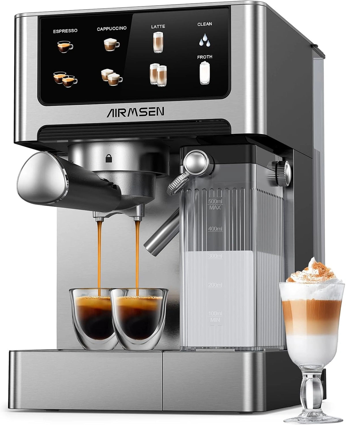 AIRMSEN 20, Macchina da caffè, 1350W, 1000W, 1.8L, con display digitale, automatico, Argento