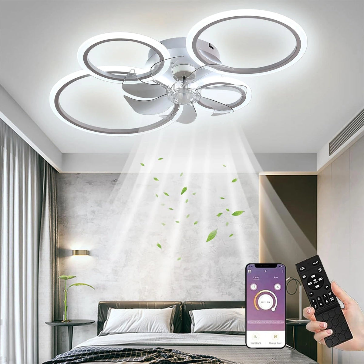 Ventilatore da soffitto, 96 W, con telecomando, a LED, con controllo intelligente