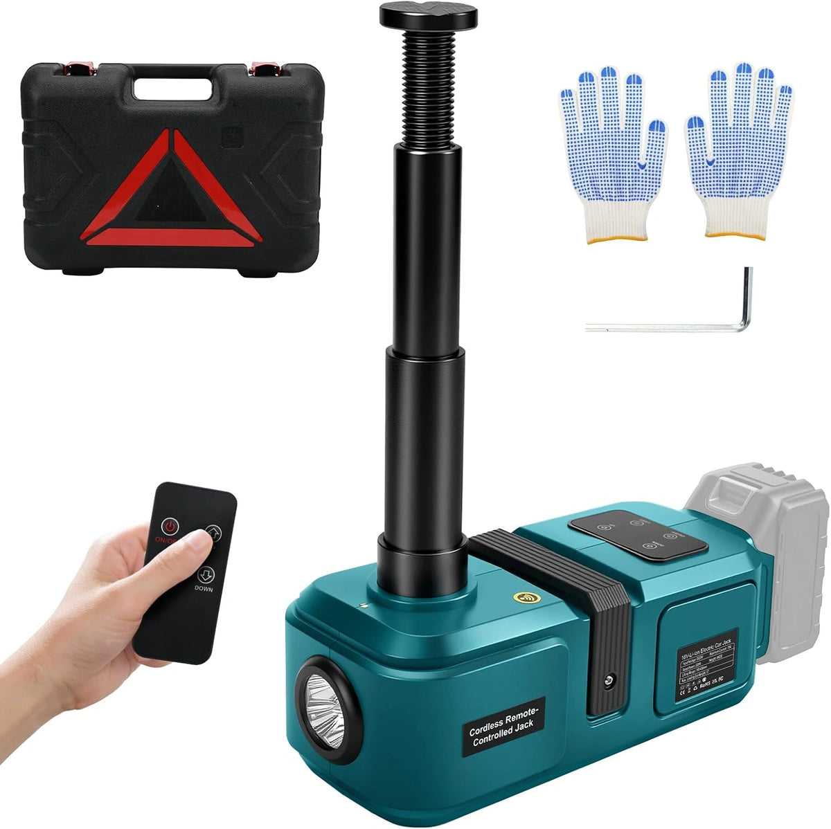 Cric, Batteria ricaricabile, 18V, 45 cm, con telecomando, a LED