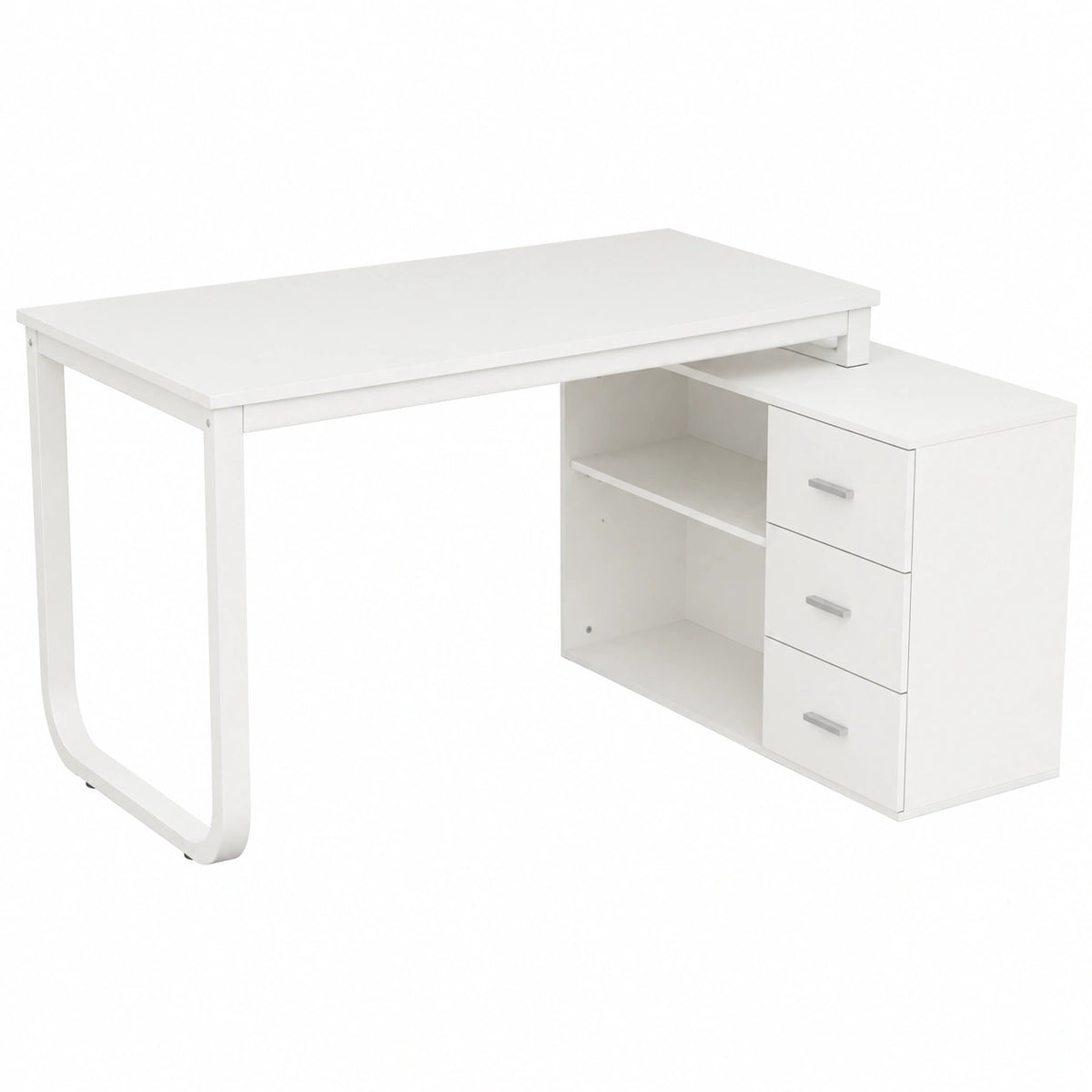 Scrivania angolare bianca con 3 cassetti, dimensioni 140x105x75 cm