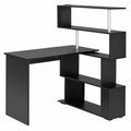 Scrivania Angolare Mondeer con Scaffale Girevole 360°, Perfetta per Ufficio e Studio, Dimensioni 157x45x130,5 cm, Colore Nero