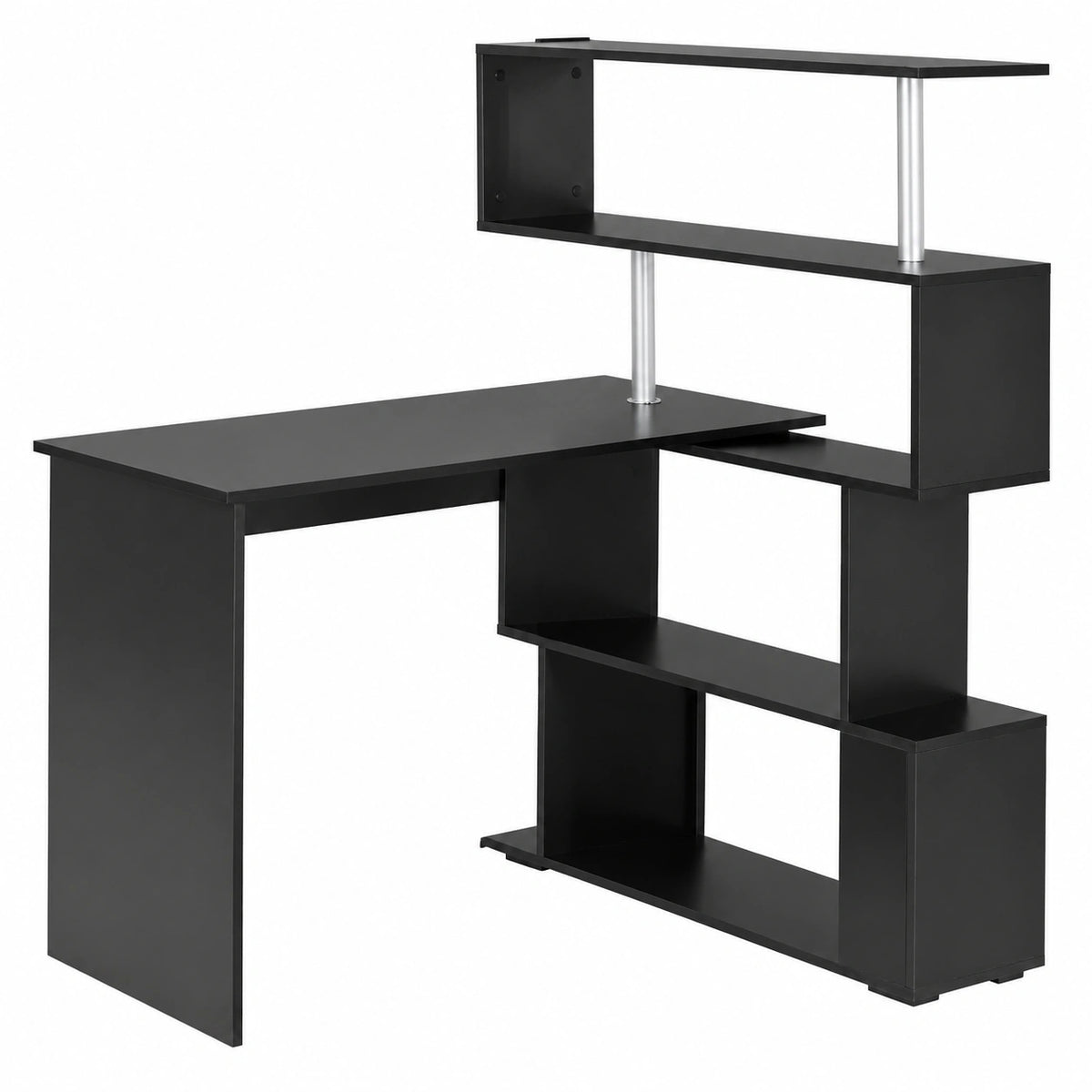 Scrivania Angolare Mondeer con Scaffale Girevole 360°, Perfetta per Ufficio e Studio, Dimensioni 157x45x130,5 cm, Colore Nero
