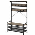 Guardaroba Multifunzionale 4 in 1 con Scarpiera e Panca, Appendiabiti da Ingresso con Ganci e Scaffali, Struttura Robusta in Metallo, 102x40x184 cm, Colore Grigio