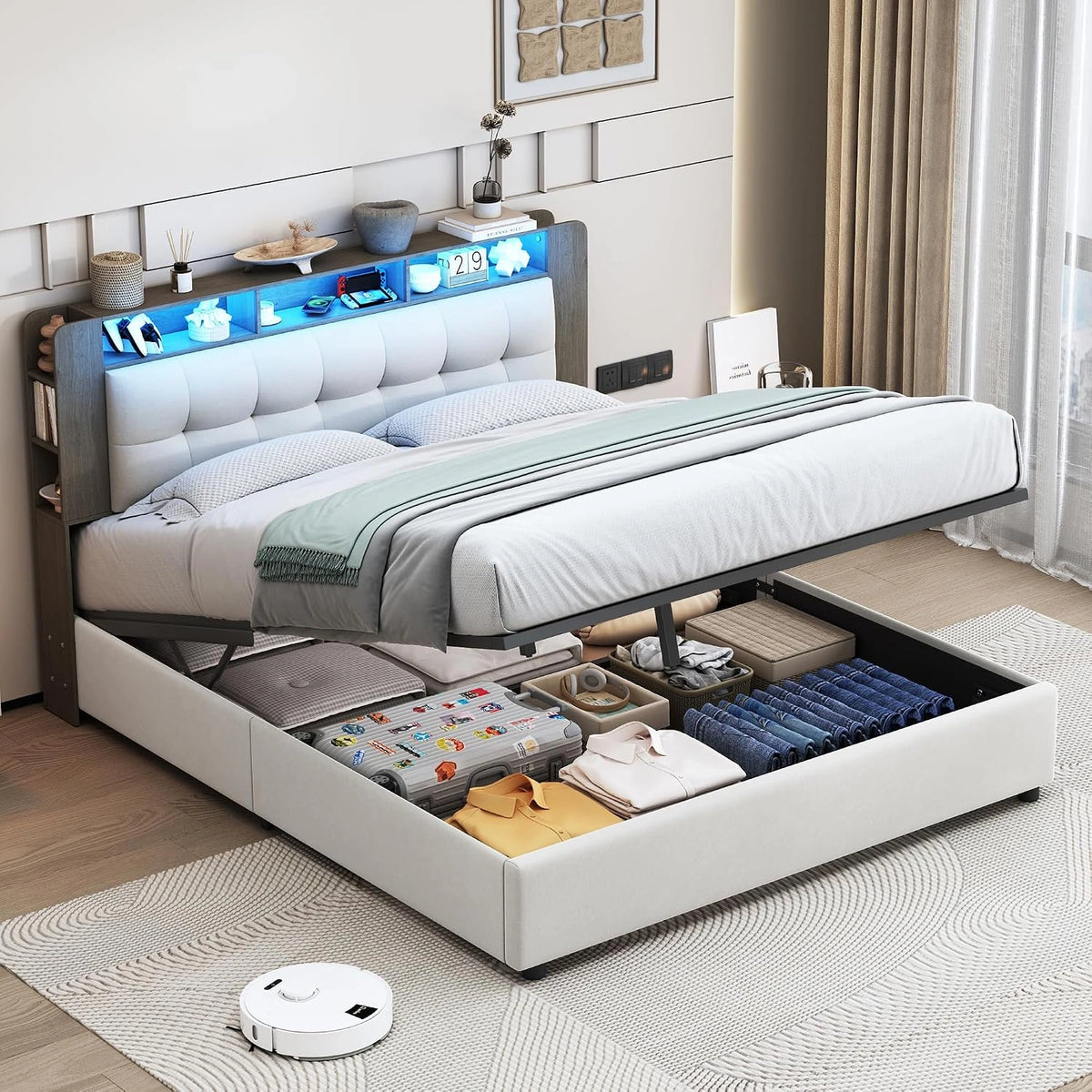 Letto, a LED, senza fili, Beige
