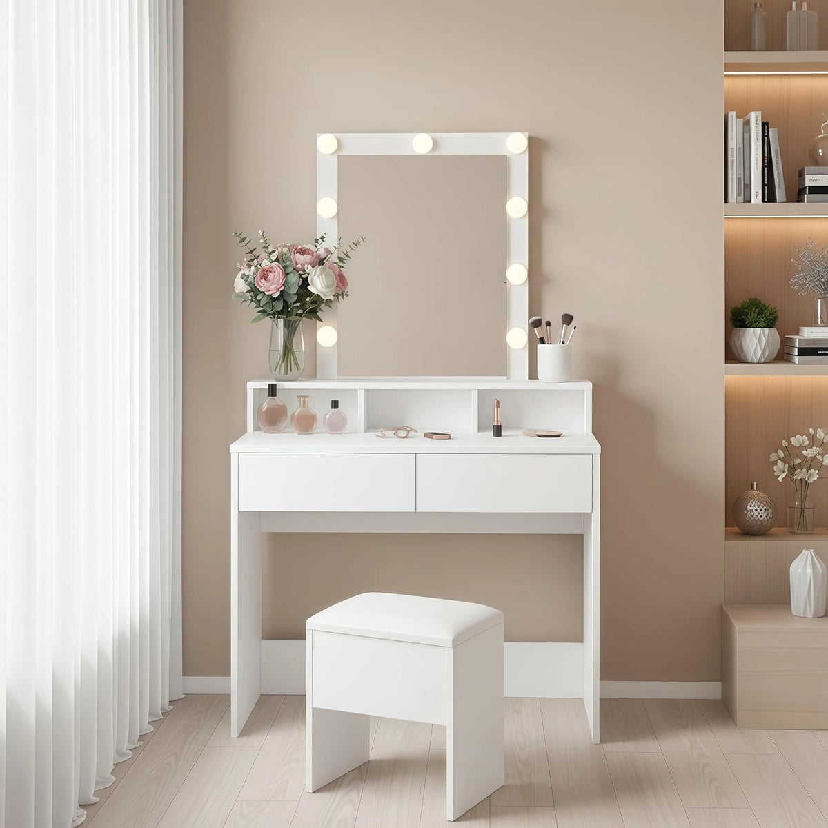 Toletta, Cassettiera, 142 cm, portatile, regolabile, Bianco