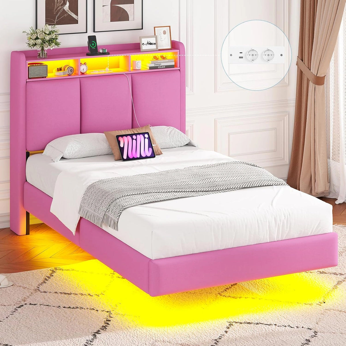Letto, a LED, Rosa